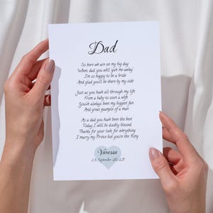 Carte personnalisée du père de la mariée, à papa le jour de mon mariage, carte de mariage merci papa/beau-père, poème de mariage original pour papa, A5