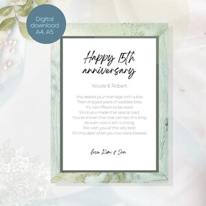 Gepersonaliseerde huwelijksverjaardagscadeau voor ouders/grootouders/vrienden, mama en papa afdrukbaar jubileumgedicht cadeau, digitale download