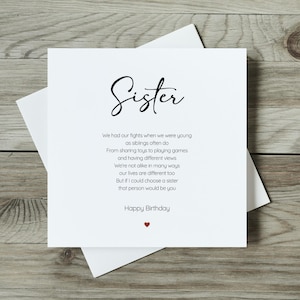Carte poème soeur entièrement personnalisée, carte d'anniversaire soeur spéciale, si je pouvais choisir un poème de mariage soeur, carte poème soeur sincère