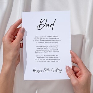 Tarjeta personalizada A5 para el Día del Padre, poema de feliz Día del Padre para hijos adultos, tarjeta de regalo de cumpleaños para papá, hermoso poema de agradecimiento para papá o padrastro.