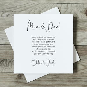 Dankeskarte für die Hochzeit der Eltern, Personalisierte Hochzeitskarte für Mama / Vater / Eltern, Dankeschön Hochzeitsgedicht Karte, Hochzeitskarte für die Eltern