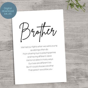Impresión de poema personalizado para hermano, Impresión minimalista para hermano, Regalo especial de cumpleaños para hermano, Si pudiera elegir un poema para hermano, Descarga digital