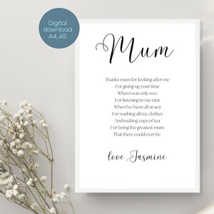 Personalisiertes Dankeschön größtes Mamagedicht, Mamaanreizgeschenk von Sohn oder Tochter, druckbares Geburtstagsmuttergeschenk, digitaler Download