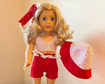 Summer USA shorts, top and hat set  made to fit 18 inch dolls such as American Girl