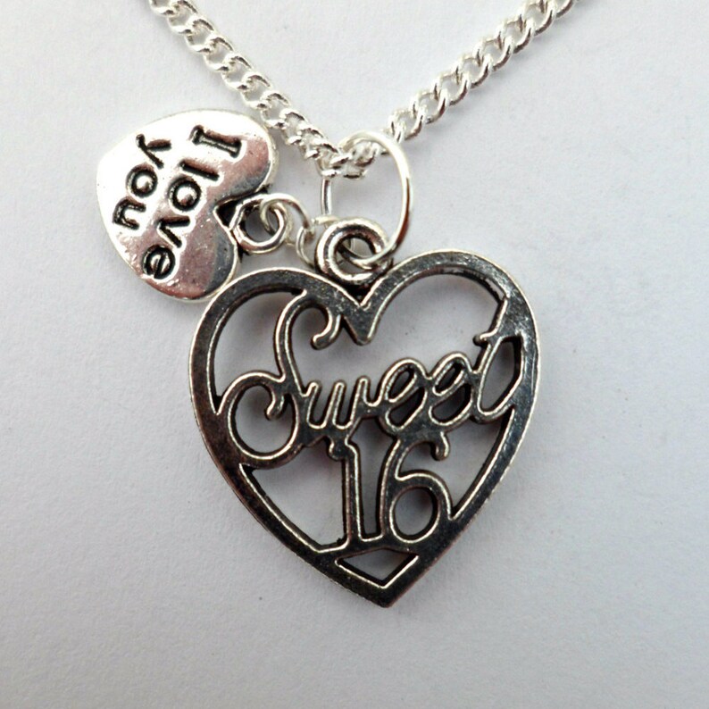 Silver pendant necklace sweet 16 heart charm love birthday gift multi choice