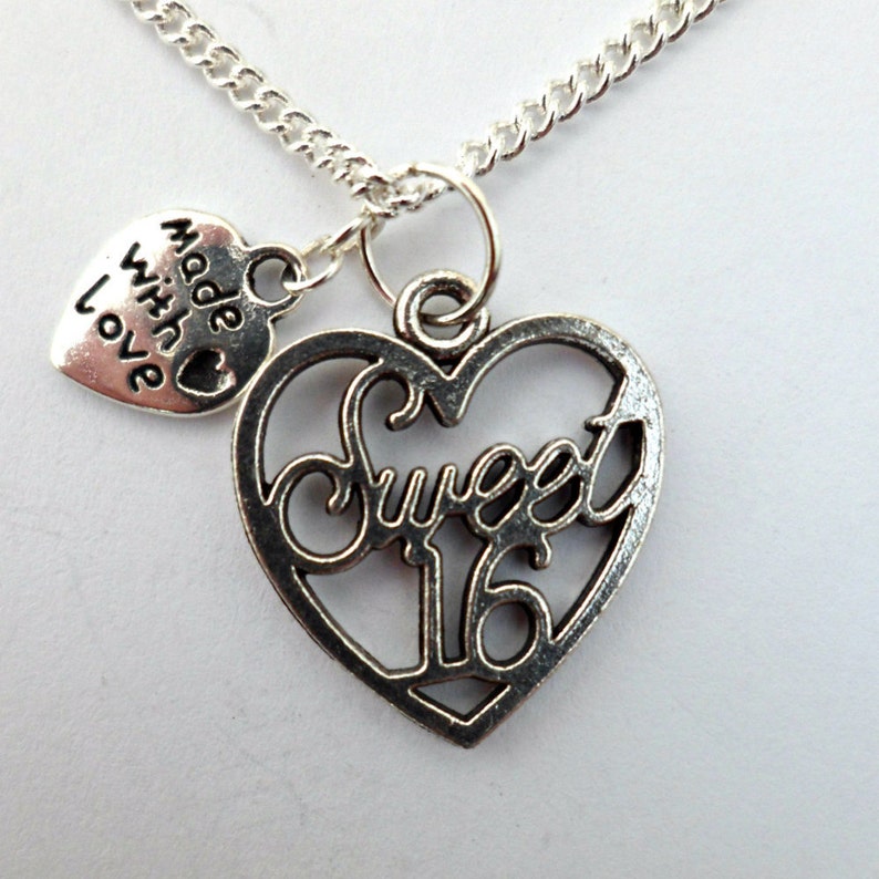 Silver pendant necklace sweet 16 heart charm love birthday gift multi choice