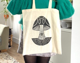 Canvas Tote Bag, Recycled Cotton, Shopper - All Seeing Mushroom