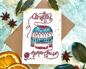 Tarjeta de flores silvestres plantables: Temporada de jerséis navideños