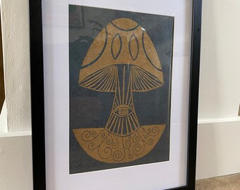 Hecho a mano 'All Seeing Mushroom' A4 Lino Print / Relief print / Original Art Print / Gift Idea / Housewarming Gift / Decoración del hogar / Wall Art