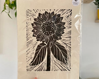 'Sunflower' original A4 Lino Print hecho a mano / Impresión en relieve / Original Art Print / Idea de regalo / Regalo de bienvenida / Decoración del hogar / Arte de pared