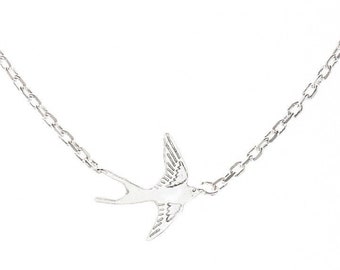 Flying Bird Necklace In Sterling Silver And Gold
