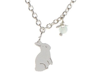 Bunny Rabbit Necklace With Flower In Sterling Silver And Gold Vermeil