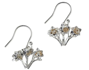 Bunch Of Daffodil Flowers Drop Earrings In Sterling Silver & Goldplate