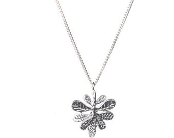 Aralia Botanical leaf necklace in sterling silver and gold vermeil