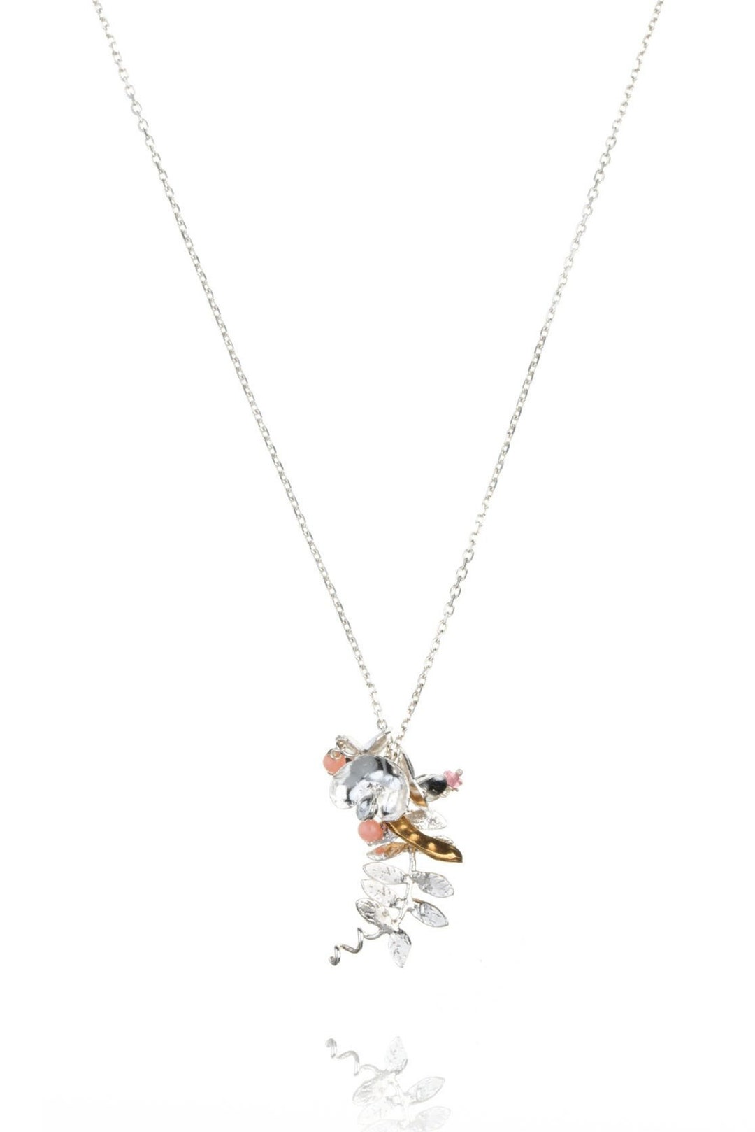 Sweet Pea Flower Necklace in Sterling Silver With Gold Plated