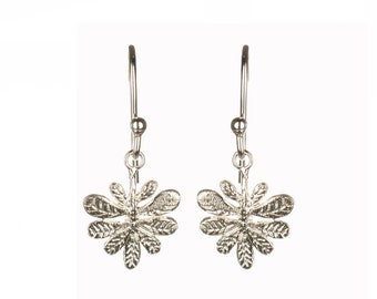 Aralia botanical leaf hook earrings in sterling silver and gold vermeil