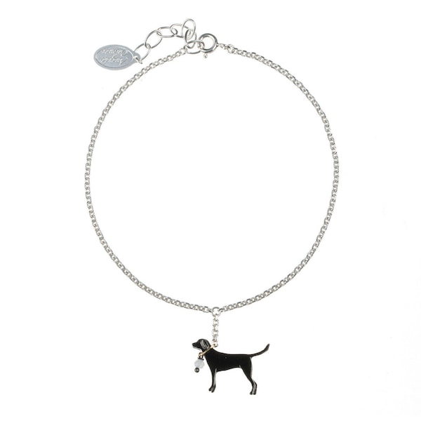Labrador On A Lead Bracelet In Sterling Silver, Black Ruthenium Plate And Gold Plate