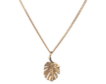 Monstera leaf necklace in silver and gold plate