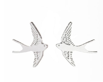 Fliegende Schwalbe Ohrringe aus massivem Silber und Gold Platte