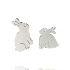 Cute Bunny Rabbit Stud Earrings In Sterling Silver And Goldplate
