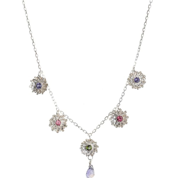 Dahlia Necklace With Tourmalines In Sterling Silver And Gold Plate