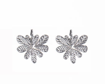 Botanical Aralia leaf stud earrings in solid silver and gold plate