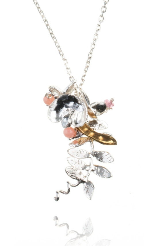 Sweet Pea Flower Necklace in Sterling Silver With Gold Plated