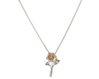 Mini Daffodil Necklace in Silver With Gold Plated Details