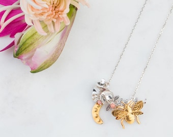 KristLand S925 Argento Oro Placcato Collana da Donna Rose Fiore Ape Pendente Donne Collier Stile Vintage