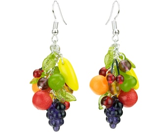 Luxury handmade tropical fruit earrings / Bespoke Carmen Miranda inspired glass & sculpted polymer clay beads / Vintage fruit fashion