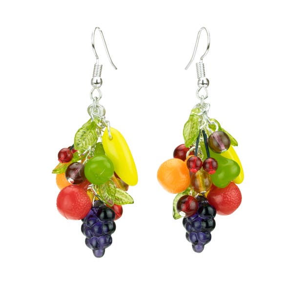 Luxury handmade tropical fruit earrings / Bespoke Carmen Miranda inspired glass & sculpted polymer clay beads / Vintage fruit fashion