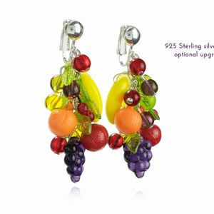 Luxury handmade tropical fruit earrings / Bespoke Carmen Miranda inspired glass & sculpted polymer clay beads / Vintage fruit fashion image 7