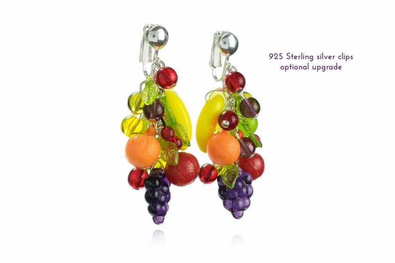 Luxury handmade tropical fruit earrings / Bespoke Carmen Miranda inspired glass & sculpted polymer clay beads / Vintage fruit fashion image 7