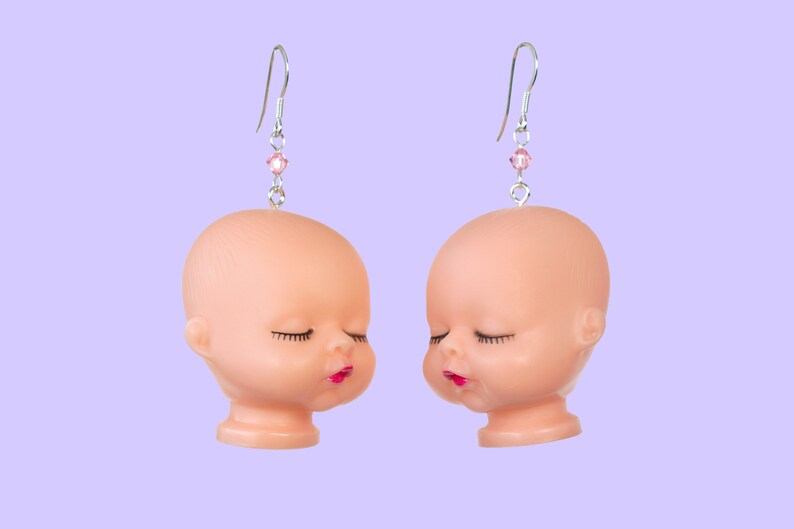 Kitsch dolls head earrings with Swarovski Crystal XL Kawaii Etsy