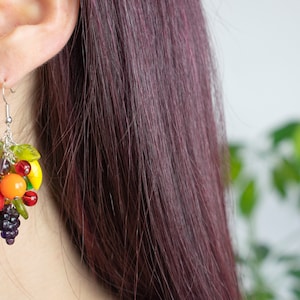 Luxury handmade tropical fruit earrings / Bespoke Carmen Miranda inspired glass & sculpted polymer clay beads / Vintage fruit fashion image 2