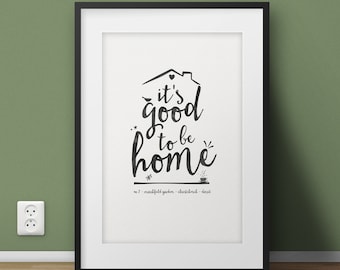 Es bueno estar en casa, impresión personalizada de la dirección de la casa, regalo de mudanza, casa nueva, inauguración de casa, regalo único, impresión con aspecto de lienzo, decoración