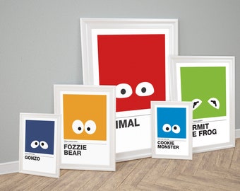 El Show de los Muppets, Set de 5 láminas inspiradas en Pantone, Decoración para el hogar, Monstruo de las Galletas, Kermit, Fozzie, Gonzo, Animales, Personajes de los Muppets