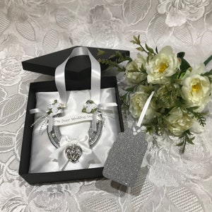 WEDDING HORSESHOE Luxury Silver & White with Celtic Love Heart Gift Boxed Lucky Bridal Anniversary Real Used Horseshoe