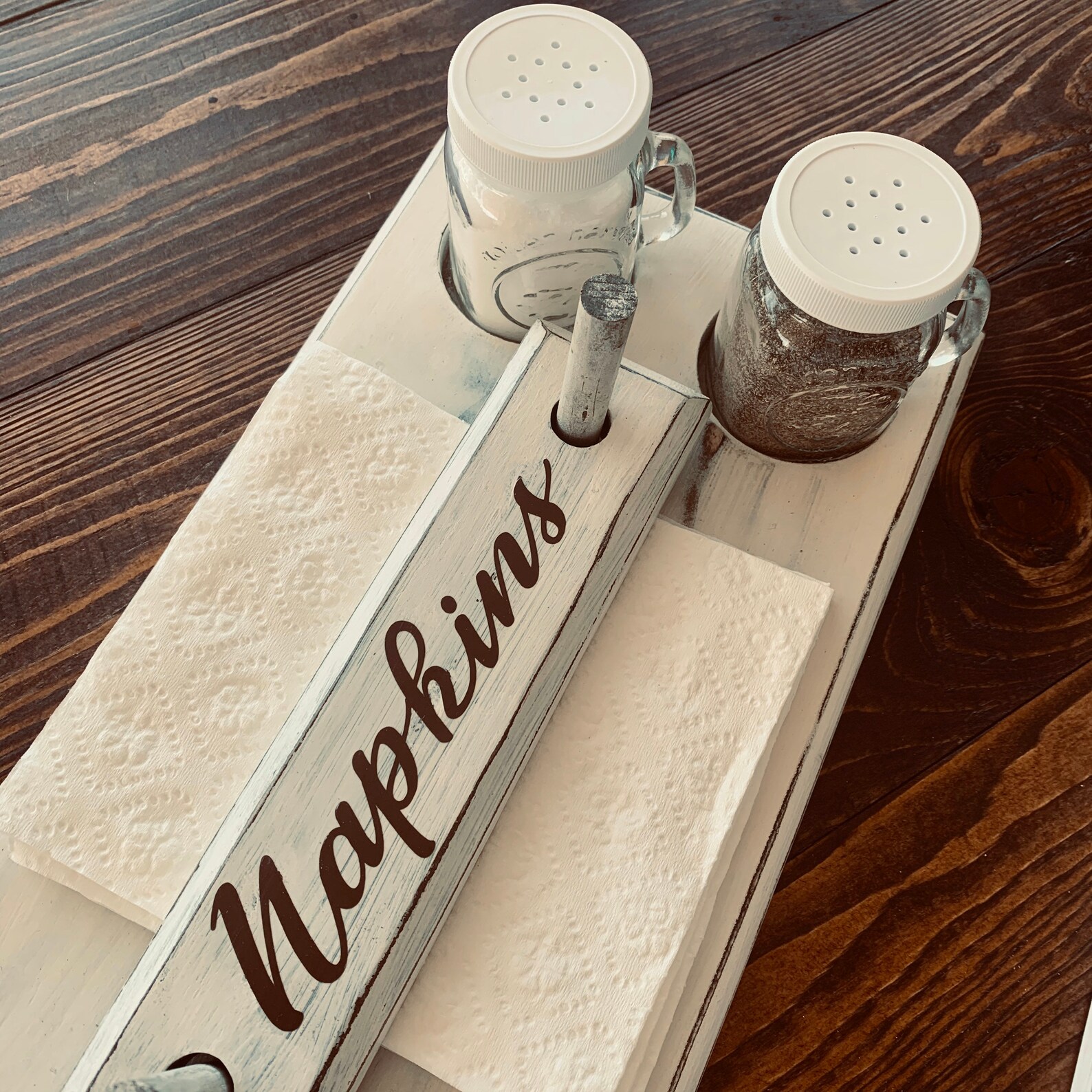Napkin Holder Rustic Farmhouse Style With Salt and Pepper Shakers Etsy