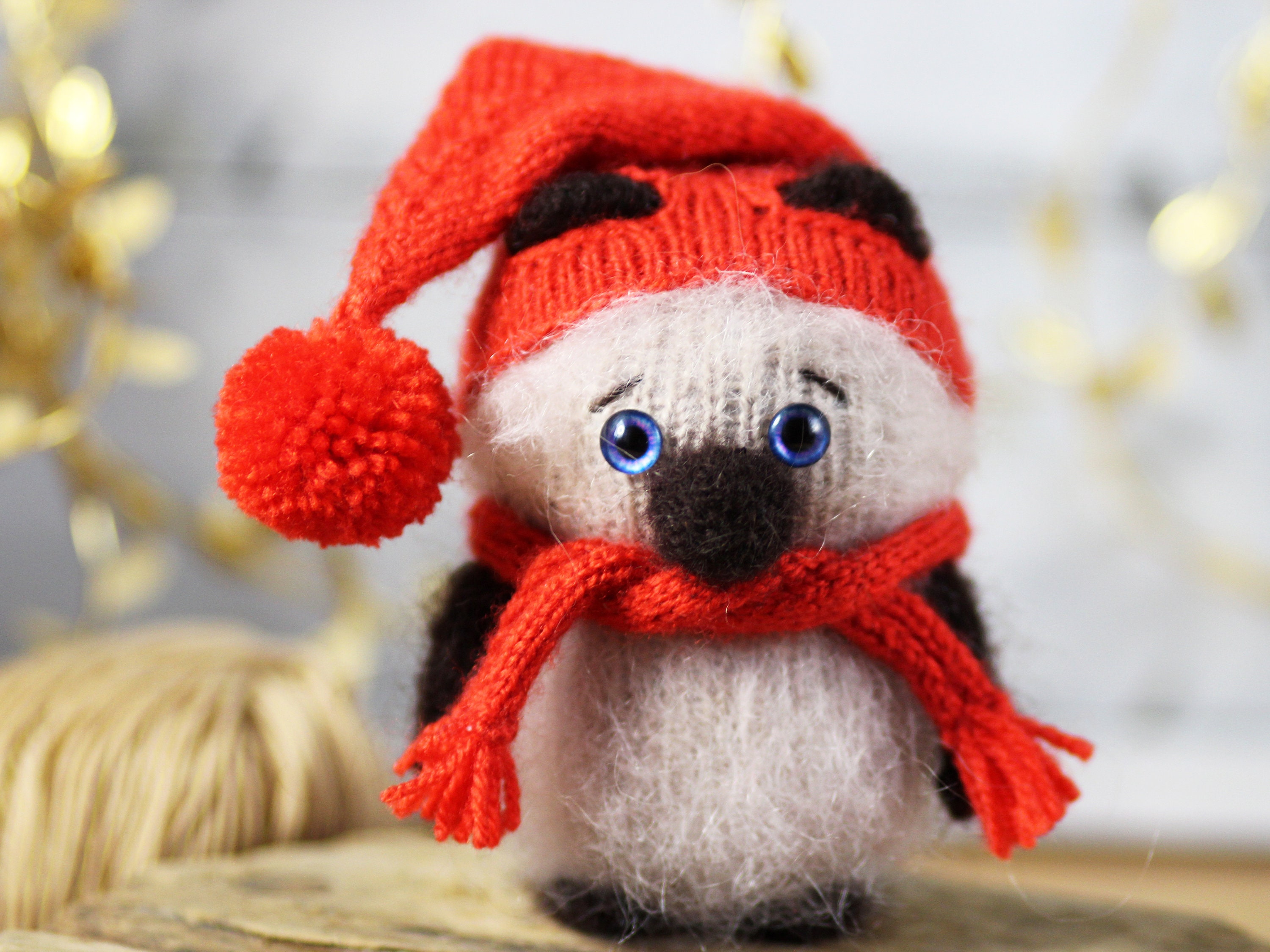Details about   Knitted cat doll Siamese cat in red hat and scarf Stuffed cat plush handmade 