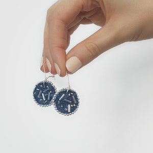 Upcycled round blue denim earrings