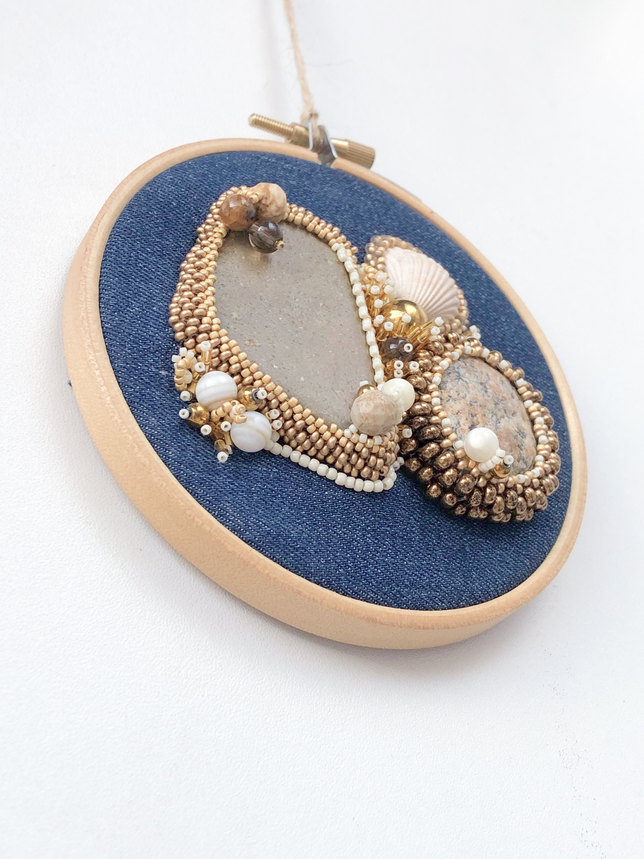 Abstract Embroidery Hoop Art With Natural Pebbles - Etsy