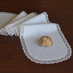 Off white Linen & Lace Table Runner, Small or long Dresser Scarf,  Boho Home Decor