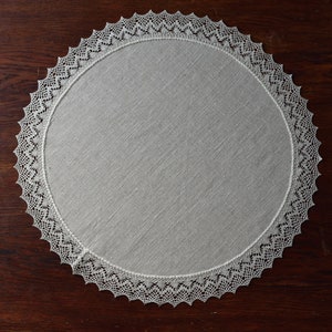 May include: A white round crocheted doily with a delicate lace pattern.