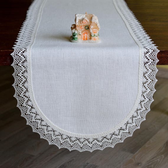 Extra Long off White Linen Table Runner With Lace Trimmed Edge Table Scarf  Party Table Centerpiece Dressing Table Decor 120 X 14 Inch Wide - Etsy
