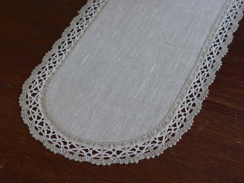 Narrow Dresser Scarf Linen and Lace Doily Table Runner Modern Etsy