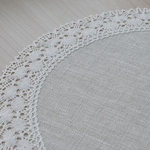 Set of lace doily table mats round oatmeal linen placemats Small table topper farmhouse dining table cloth decor 12 / 13 / 14 / 15 / 16 inch image 6