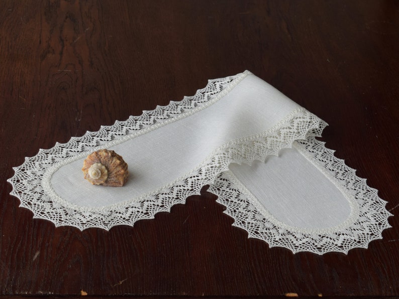 Narrow Linen Lace Dresser Scarf Small White Coffee Table Etsy