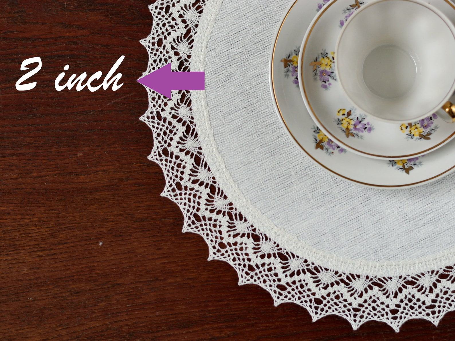Linen Crochet Doily White Table Topper With Lace Small Table Runner