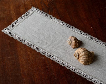 Pequeña bufanda de tocador de lino rectangular con ribete de encaje Corredor de mesa estrecho Decoración moderna de la parte superior del tocador Avena beige tapete de mesa